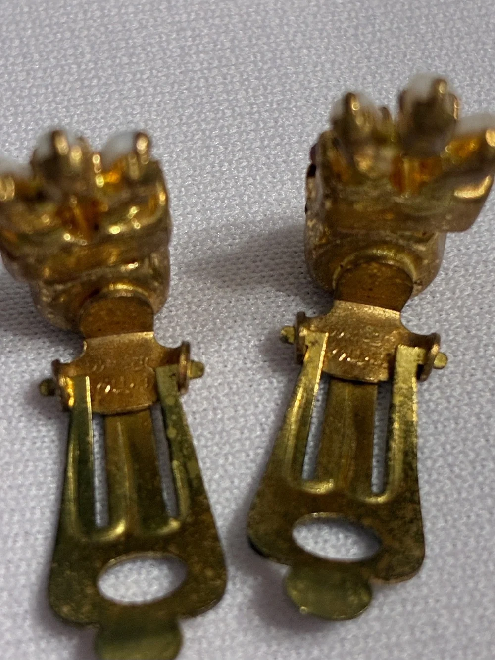 Vintage Mid-Century Gold-Tone Pastel Crystal Clip Earrings